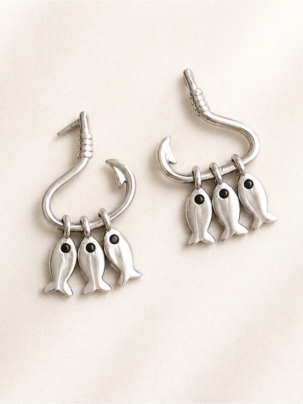 Silver Fish Charm Hook Earrings - Women's Jewelry